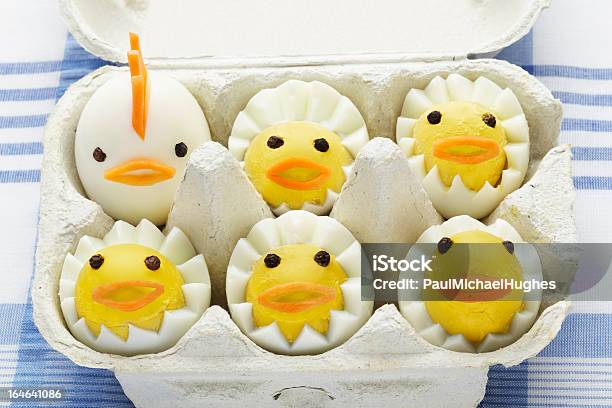 Boiled Egg Chickens In Box Stock Photo - Download Image Now - April, Blue, Boiled
