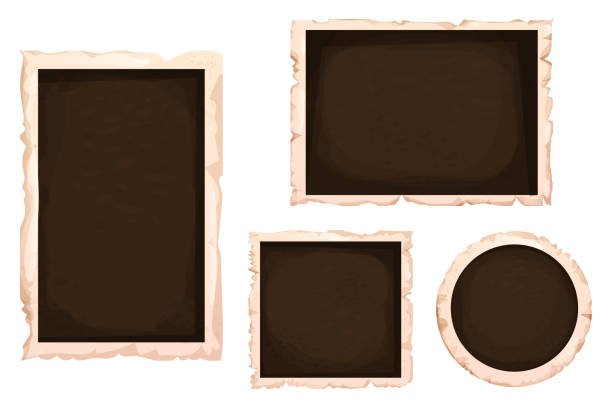 istock Set photoframes vintage aged textured scrapbook isolated on white background, frame border empty grunge paper. . Vector illustration 1646412707