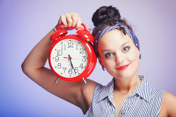 istock Woman with red clock. Time management concept. 164641606