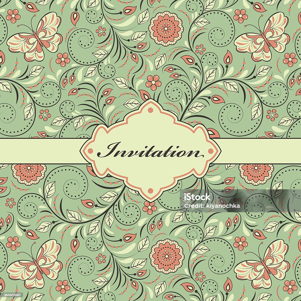 Colorido floral tarjeta de invitación - arte vectorial de A la moda libre de derechos