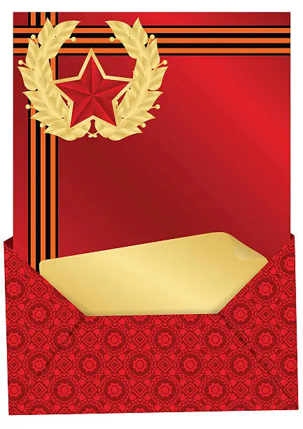 Vector illustration of greeting card with ribbons and red stars