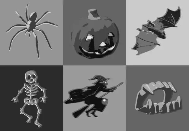 Vector illustration of Halloween Icons (Black and White)
