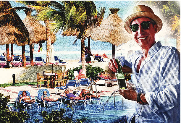 ilustrações de stock, clip art, desenhos animados e ícones de homem a desfrutar lido e beach - infinity pool getting away from it all relaxation happiness