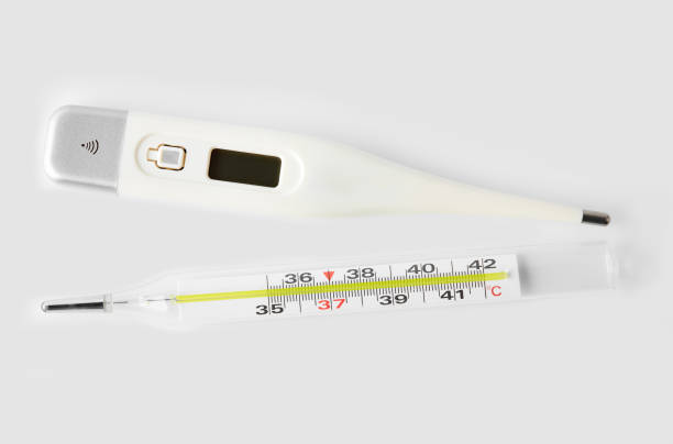 istock Electronic and mercury thermometer, isolated on white background. 1646422877