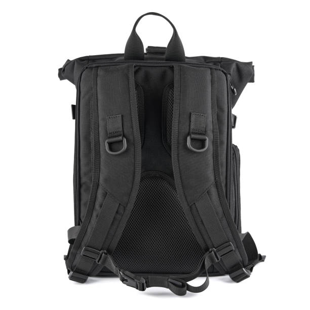 istock Black laptop backpack unisex accessories. Backpack isolated on White Background. 1646437291