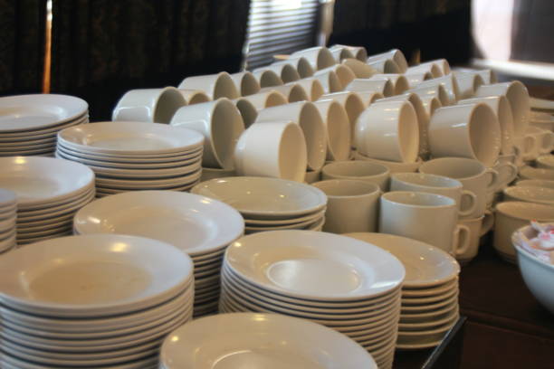 istock Coffee plates and cups are neatly arranged on the table 1646440347