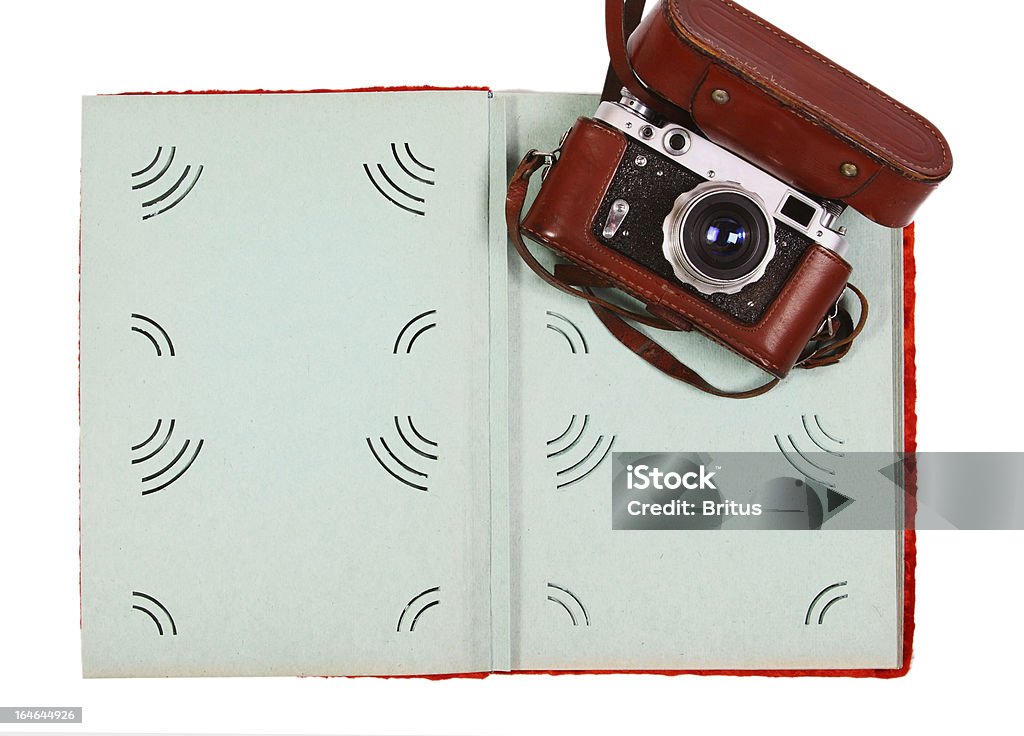 Vintage Câmera e verde Álbum de Fotografia isolado em fundo branco - Royalty-free Antigo Foto de stock