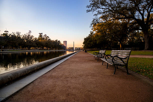 sunrise at a park stock photo