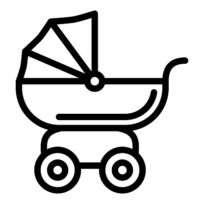 Pram for dolls line icon, Kids toys concept, Toy baby carriage sign on white background, Baby doll stroller icon in outline style mobile concept web design. Vector graphics