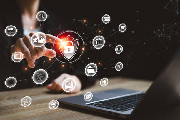 istock Cyber security network data protection management concept, Businesswomen pointing internet network security padlock icon encryption security of personal data, Security protection on digital internet 1646472591