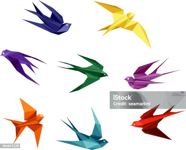 Hirondelles Dans Un Style Origami Vecteurs libres de droits et plus d'images vectorielles de Origami - Origami, Oiseau, Hirondelle