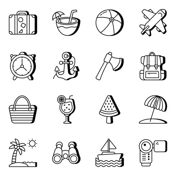 Vector illustration of Pack of Travel Linear Icons