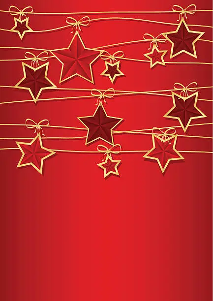 Vector illustration of greeting card with ribbons and red stars