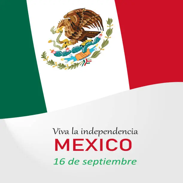 Vector illustration of Independence of Mexico banner card with flag