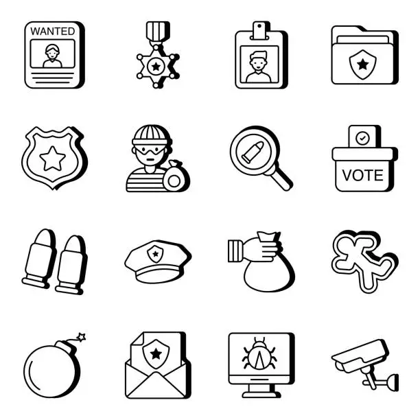 Vector illustration of Pack of Justice Linear Icons