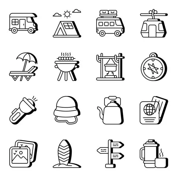 Vector illustration of Pack of Tour Linear Icons