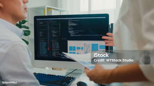 Personal Computing Software Writer Closeup Group Of Asian People Software Developers Using Computer To ...