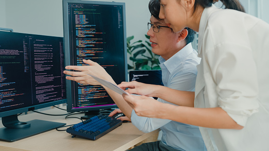People Computer Programming Group Of Asian People Software Developers Using Computer To Write Code ...