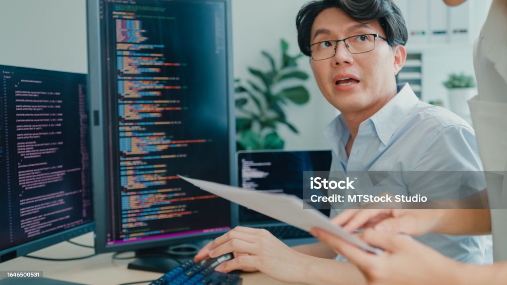 People Computer Programming Closeup Group Of Asian People Software Developers Using Computer To ...