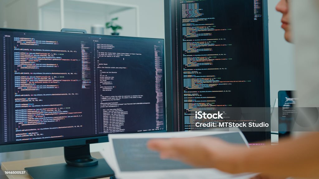 Software Developer Code In Image Closeup Group Of Asian People Software Developers Using Computer To ...
