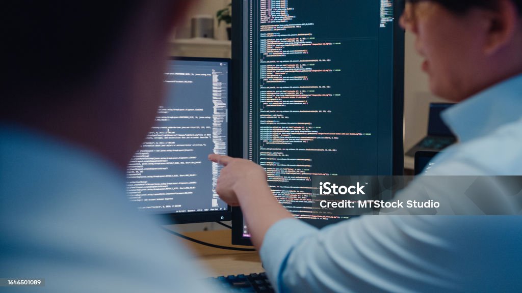Closeup Group Of Asian People Software Developers Using Computer To ...