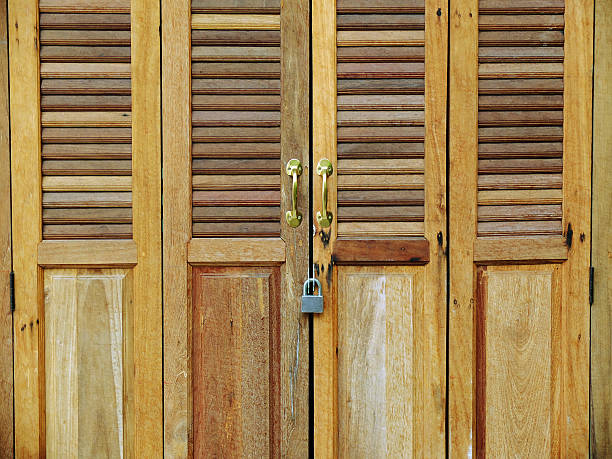 istock wood door with locked 164651322