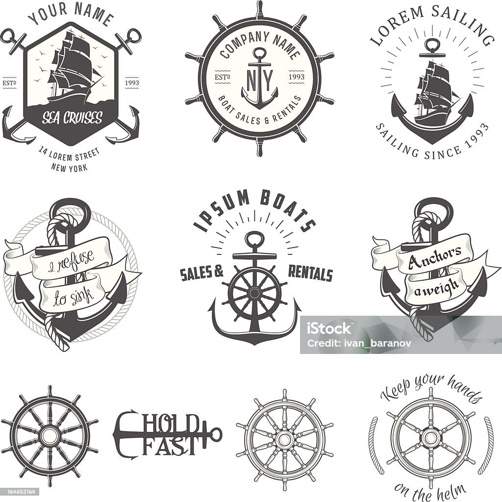 Ilustração vetorial de ícones de náuticos antigos label - Vetor de Leme - Parte de Navio royalty-free