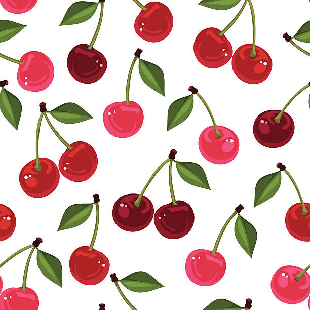 seamless pattern with cherry. vector illustration. - kiraz illüstrasyonlar stock illustrations