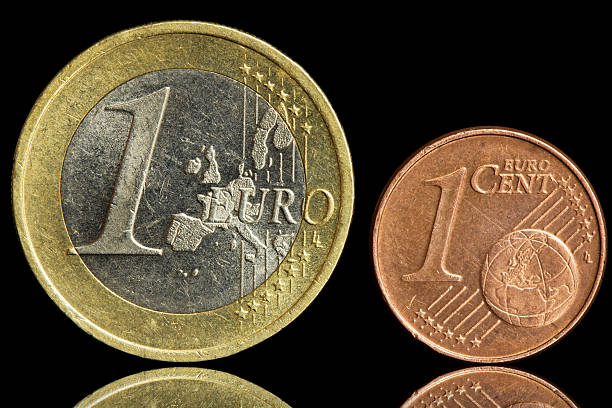 istock Two used coin - euro and cent 164652504