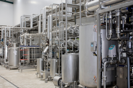 Milk sterilizer machine in a packing plant.