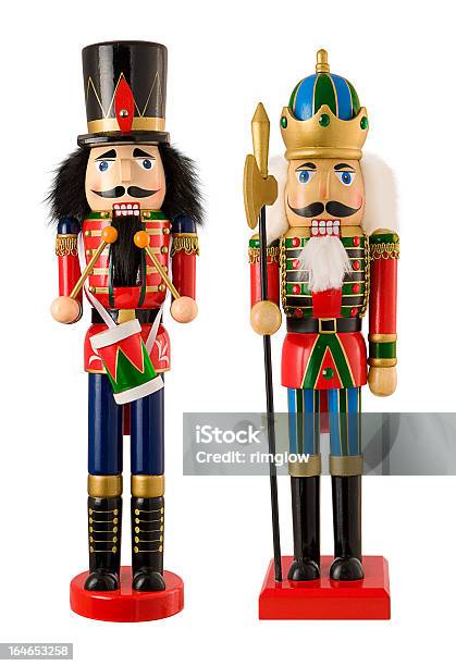 Two Wooden Christmas Nutcrackers Isolated Stock Photo - Download Image Now - Nutcracker, Christmas, Armed Forces