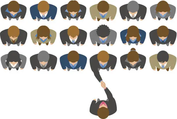 Vector illustration of Overhead view of businessman choosing a business partner