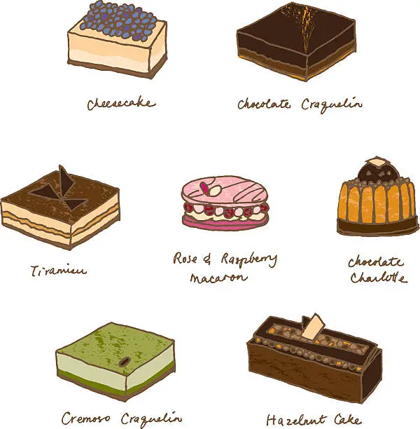 Vector illustration of sketch assorted delicious cakes