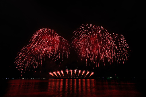 Beautiful colorful fireworks night scene shot at Pattaya International Fireworks Festival