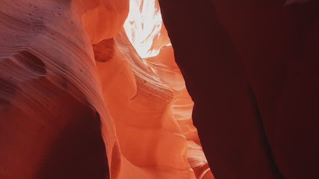 Low angle view scenery of steep sandstone formations in Antelope Canyon in Arizona Navajo territory