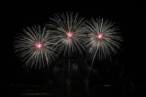 Beautiful colorful fireworks night scene shot at Pattaya International Fireworks Festival