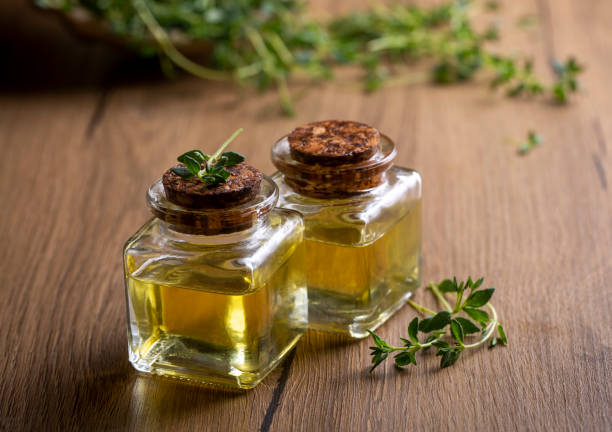 istock Green thyme and thyme oil 1646546944