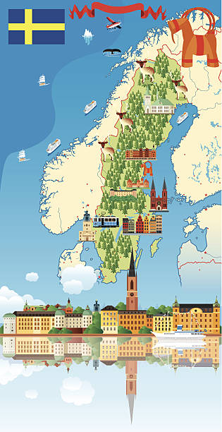 bildbanksillustrationer, clip art samt tecknat material och ikoner med cartoon map of sweden - sundsvall