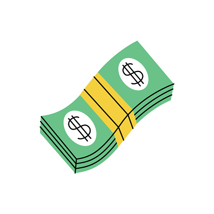 Money banknotes stack. Vector illustration. Isolated on white background.