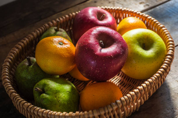 istock A basket with apples, tangerines, and pears. 1646565461