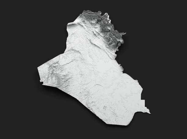 Iraq Map white Shaded relief Color Height map on Black Background 3d illustration
