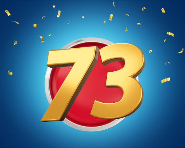 istock Gold Number 73 Gold Number Seventy Three On Rounded Red Icon with Particles, 3d illustration 1646573790