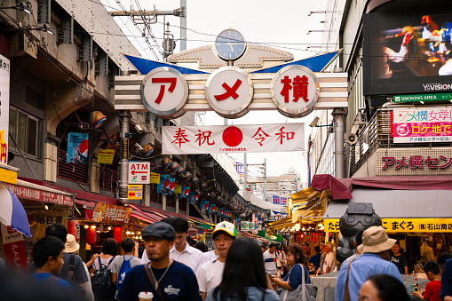 August 7, 2019: Ameyoko is an open-air market in the Taito Ward of Tokyo, Japan, located next to Ueno Station, Tokyo