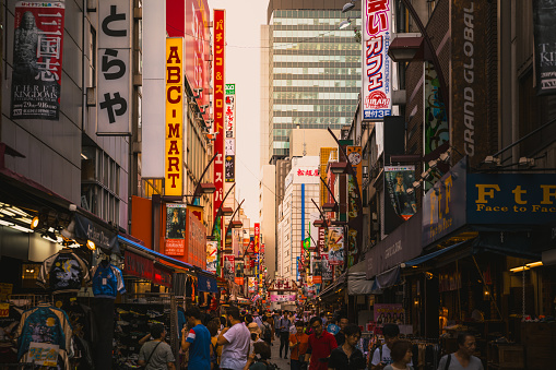 August 7, 2019: Ameyoko is an open-air market in the Taito Ward of Tokyo, Japan, located next to Ueno Station, Tokyo