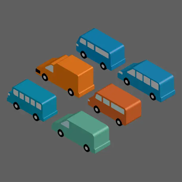 Vector illustration of Isometric commercial van. Vector 3d vehicles collection. Illustration transport van