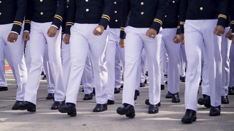 Close up  young soldier roll orderly marching in formal suit go to celebrate in Army  day.