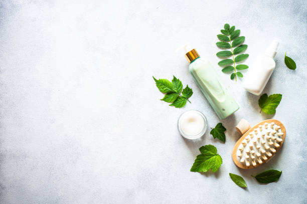istock Natural cosmetics concept on white background flat lay. 1646586036
