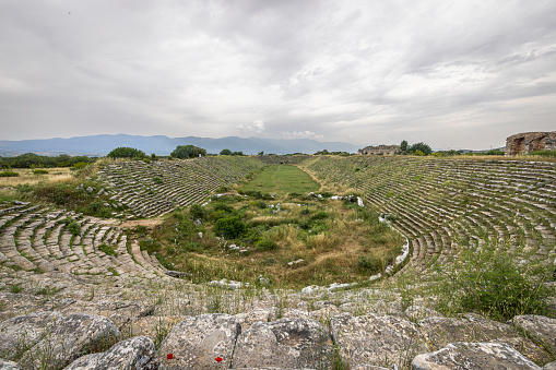 Ruins of the Stadium in the ancient Greek city of Aphrodisias in western Anatolia, Aydin, Turkey.