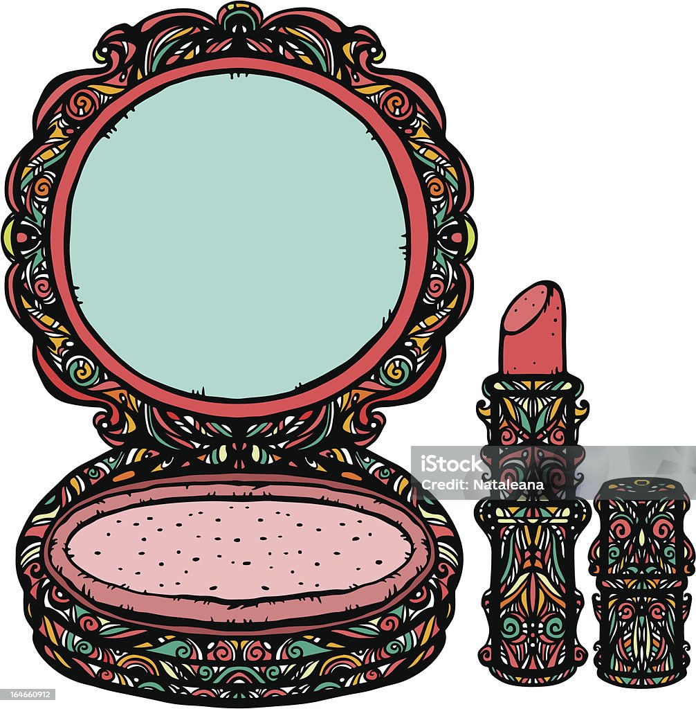 Set di polvere compatta e rossetto - arte vettoriale royalty-free di Portacipria