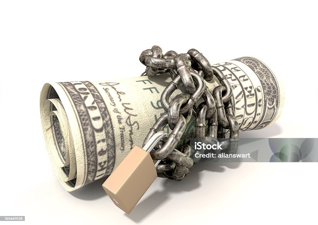 Rollo y Shackled dólares Lying - Foto de stock de Acero libre de derechos